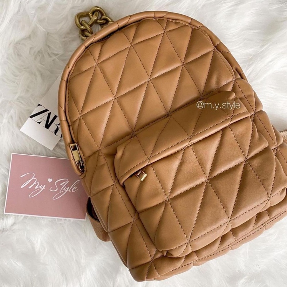 Zara Beige Quilted Backpack - Picture 2 of 7